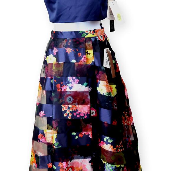 Sequin Hearts Juniors Navy Floral Formal Ball Gown 2-pc SZ 1 NWT - Picture 6 of 11